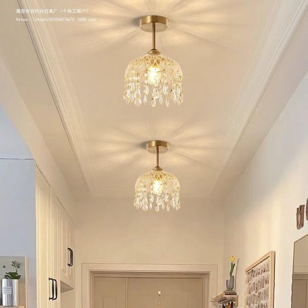 Traditional French Iron Crystal & Glass Dome Tassel 1-Light Semi-Flush Mount Ceiling Light For Hallway - Image 7