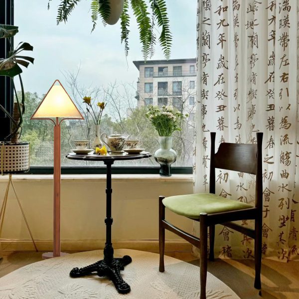 Traditional Vintage Wood Fabric Cylinder Base 1-Light Standing Floor Lamp For Living Room - Image 5