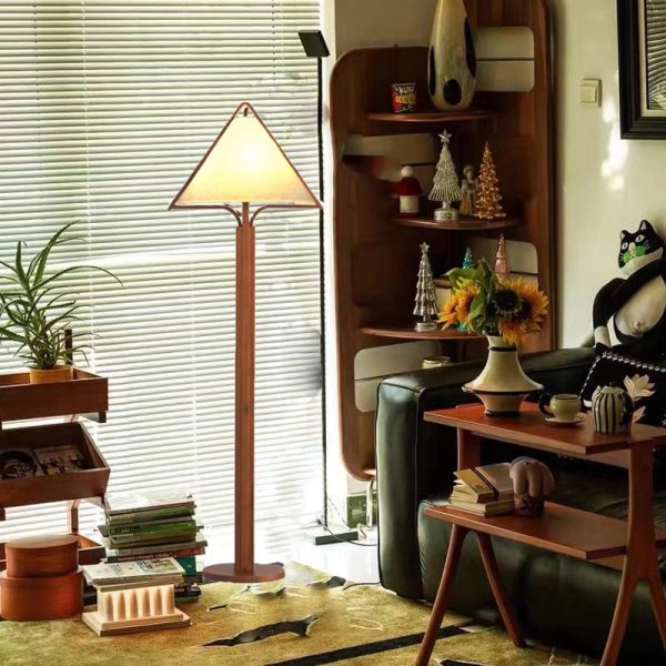 Traditional Vintage Wood Fabric Cylinder Base 1-Light Standing Floor Lamp For Living Room - Image 16