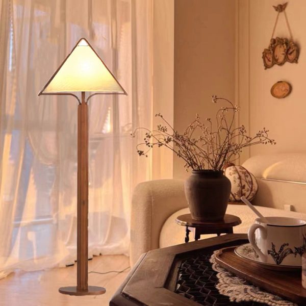 Traditional Vintage Wood Fabric Cylinder Base 1-Light Standing Floor Lamp For Living Room - Image 17