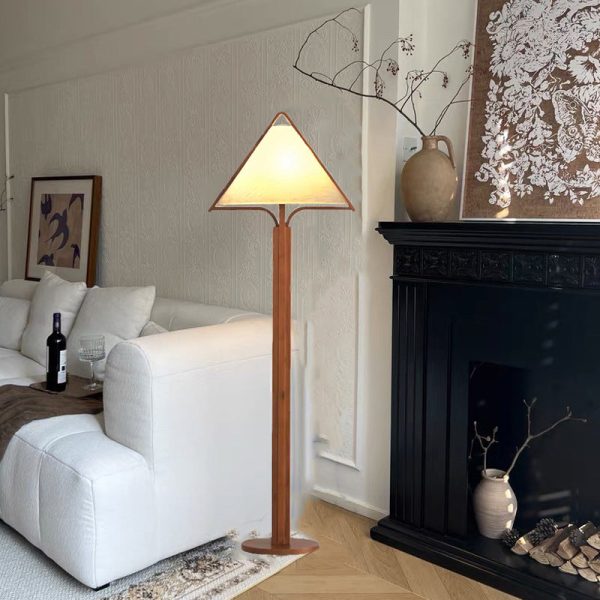 Traditional Vintage Wood Fabric Cylinder Base 1-Light Standing Floor Lamp For Living Room - Image 2