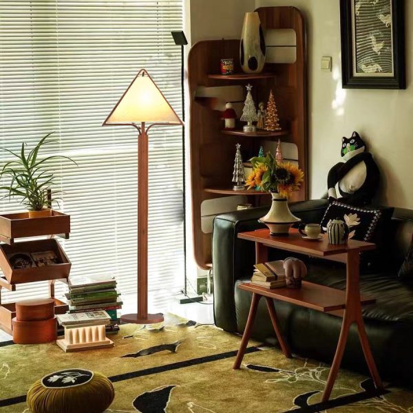 Traditional Vintage Wood Fabric Cylinder Base 1-Light Standing Floor Lamp For Living Room - Image 3