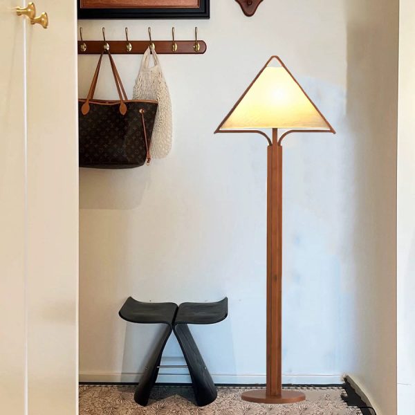 Traditional Vintage Wood Fabric Cylinder Base 1-Light Standing Floor Lamp For Living Room - Image 6