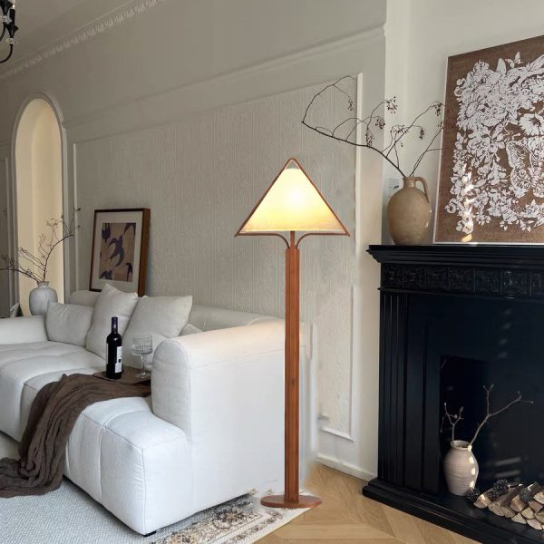 Traditional Vintage Wood Fabric Cylinder Base 1-Light Standing Floor Lamp For Living Room - Image 7