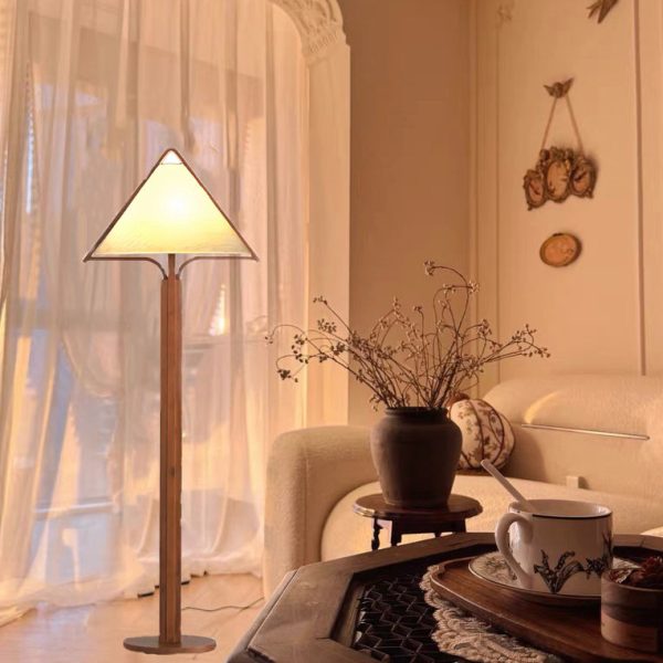 Traditional Vintage Wood Fabric Cylinder Base 1-Light Standing Floor Lamp For Living Room - Image 8