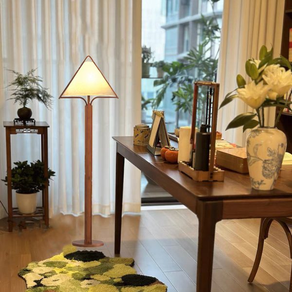 Traditional Vintage Wood Fabric Cylinder Base 1-Light Standing Floor Lamp For Living Room - Image 9