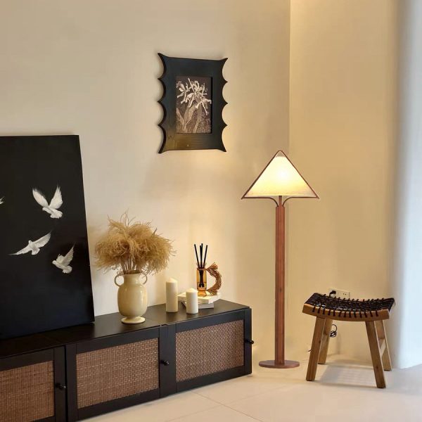 Traditional Vintage Wood Fabric Cylinder Base 1-Light Standing Floor Lamp For Living Room - Image 10