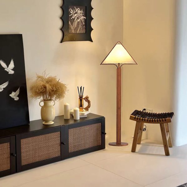 Traditional Vintage Wood Fabric Cylinder Base 1-Light Standing Floor Lamp For Living Room - Image 11