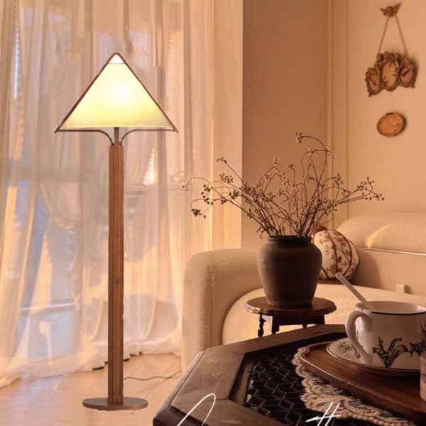 Traditional Vintage Wood Fabric Cylinder Base 1-Light Standing Floor Lamp For Living Room - Image 13