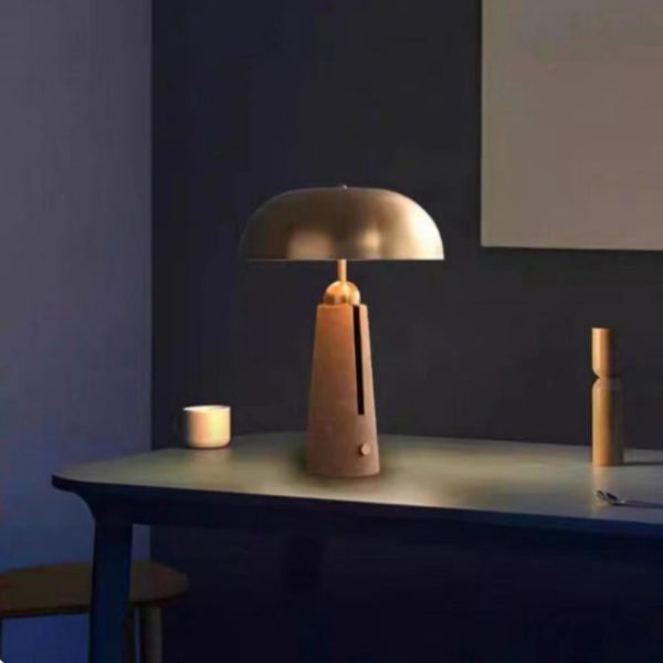 Modern Mid-Century Iron Leather Round Mushroom 2-Light Table Lamp For Bedroom - Image 8