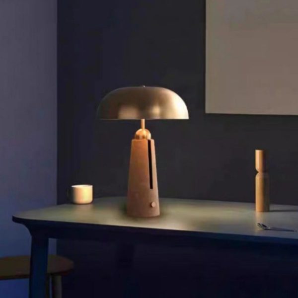 Modern Mid-Century Iron Leather Round Mushroom 2-Light Table Lamp For Bedroom - Image 10