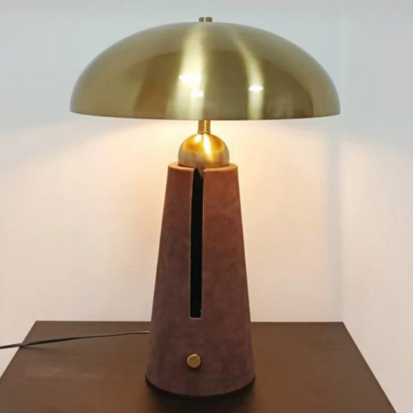 Modern Mid-Century Iron Leather Round Mushroom 2-Light Table Lamp For Bedroom - Image 3