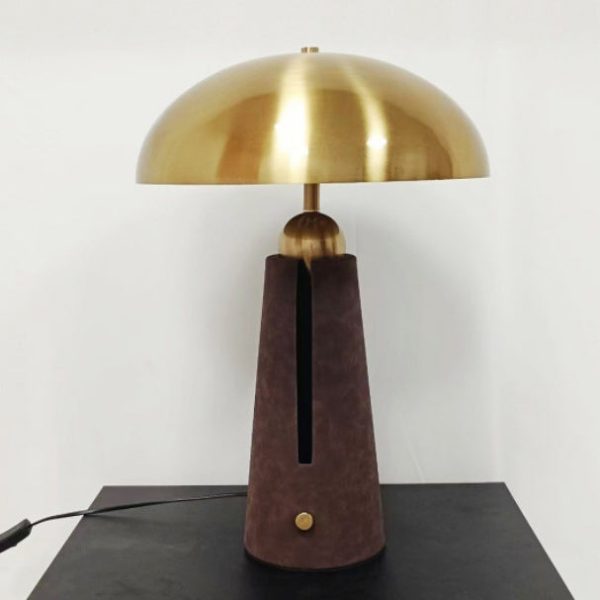 Modern Mid-Century Iron Leather Round Mushroom 2-Light Table Lamp For Bedroom - Image 11