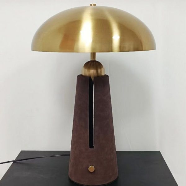 Modern Mid-Century Iron Leather Round Mushroom 2-Light Table Lamp For Bedroom - Image 12