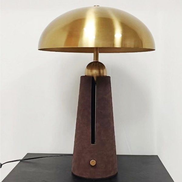 Modern Mid-Century Iron Leather Round Mushroom 2-Light Table Lamp For Bedroom - Image 14