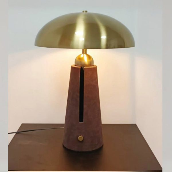 Modern Mid-Century Iron Leather Round Mushroom 2-Light Table Lamp For Bedroom - Image 15
