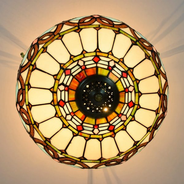 Traditional Tiffany Iron & Stained Glass Heart Dome Floral Pattern 3-Light Semi-Flush Mount Ceiling Light For Living Room - Image 7