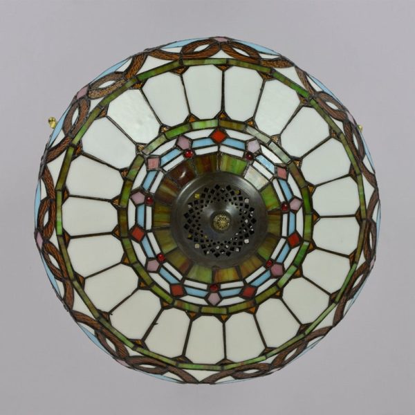 Traditional Tiffany Iron & Stained Glass Heart Dome Floral Pattern 3-Light Semi-Flush Mount Ceiling Light For Living Room - Image 8