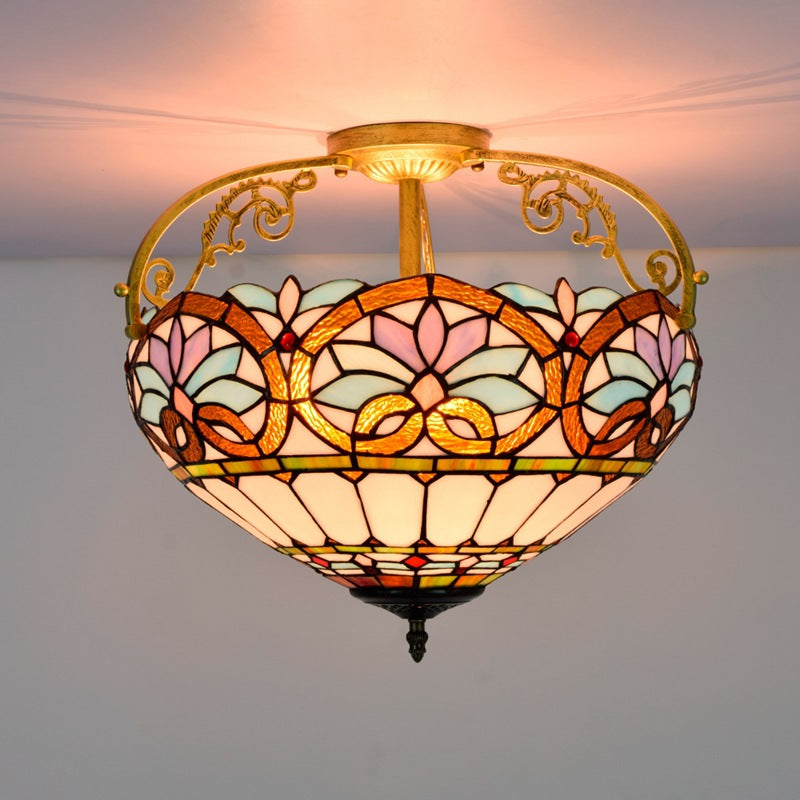 BS-Lighting-AC04562-7-6ff5671d-0c1c-4a39-ba0f-41a2961681e5.jpg Traditional Tiffany Iron & Stained Glass Heart Dome Floral Pattern 3-Light Semi-Flush Mount Ceiling Light For Living Room - Image 1