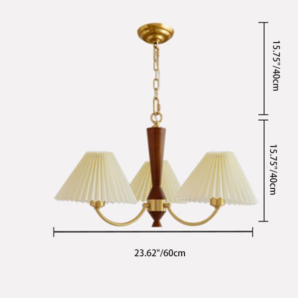 Modern Mid-Century Brass & Wood PVC Pleated Round Shade 3/5-Light Chandelier For Living Room - Image 4