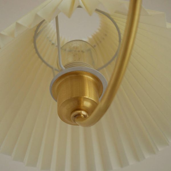 Modern Mid-Century Brass & Wood PVC Pleated Round Shade 3/5-Light Chandelier For Living Room - Image 6