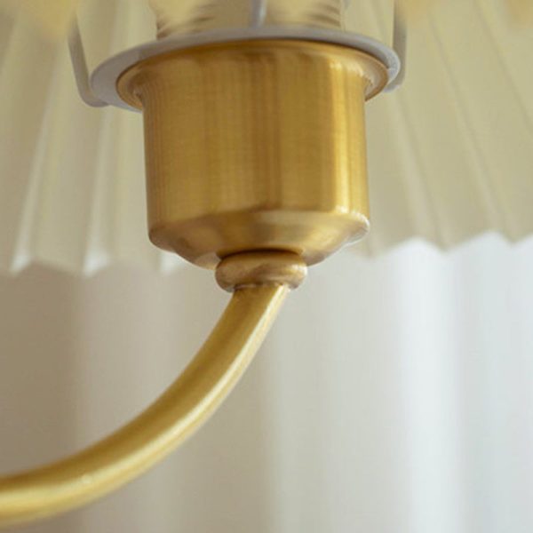 Modern Mid-Century Brass & Wood PVC Pleated Round Shade 3/5-Light Chandelier For Living Room - Image 11