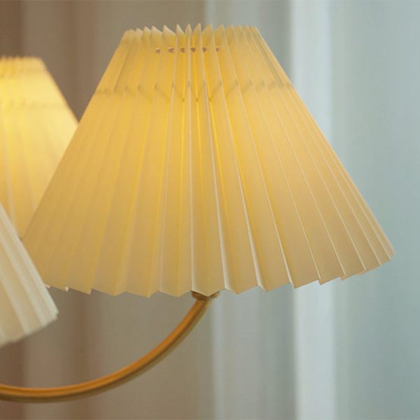 Modern Mid-Century Brass & Wood PVC Pleated Round Shade 3/5-Light Chandelier For Living Room - Image 10