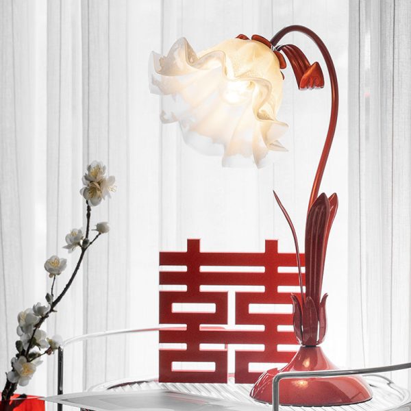 Traditional Chinese Iron Glass Floral Shade 1-Light Table Lamp For Bedroom - Image 10