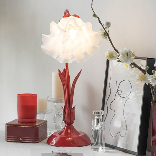 Traditional Chinese Iron Glass Floral Shade 1-Light Table Lamp For Bedroom - Image 13