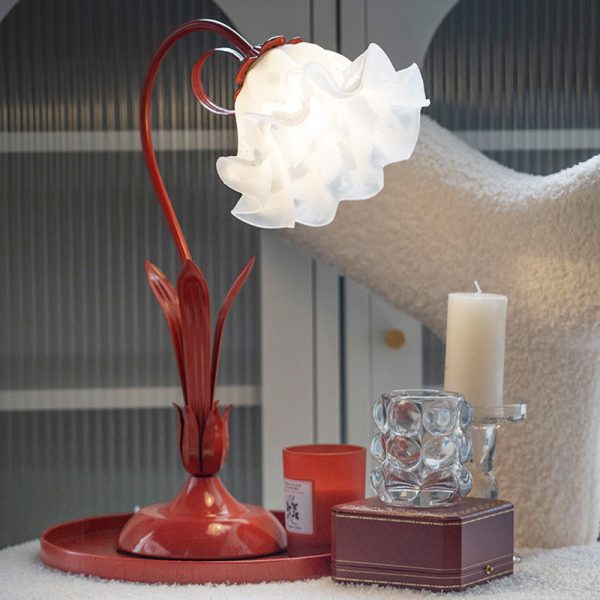 Traditional Chinese Iron Glass Floral Shade 1-Light Table Lamp For Bedroom - Image 14