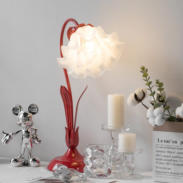 Traditional Chinese Iron Glass Floral Shade 1-Light Table Lamp For Bedroom - Image 15