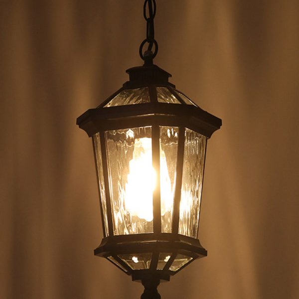 Traditional Vintage Aluminum & Ripple Glass Octagonal 1-Light Pendant Light For Outdoor Patio - Image 11