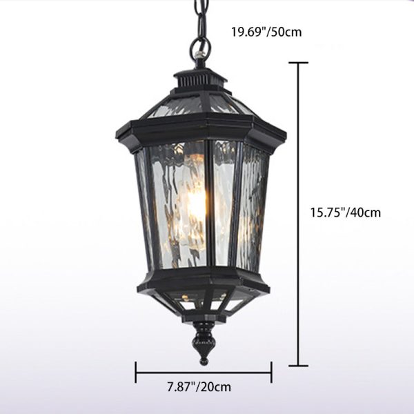 Traditional Vintage Aluminum & Ripple Glass Octagonal 1-Light Pendant Light For Outdoor Patio - Image 4