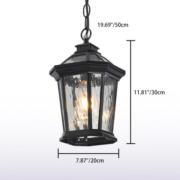 Traditional Vintage Aluminum & Ripple Glass Octagonal 1-Light Pendant Light For Outdoor Patio - Image 5
