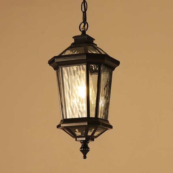 Traditional Vintage Aluminum & Ripple Glass Octagonal 1-Light Pendant Light For Outdoor Patio - Image 13