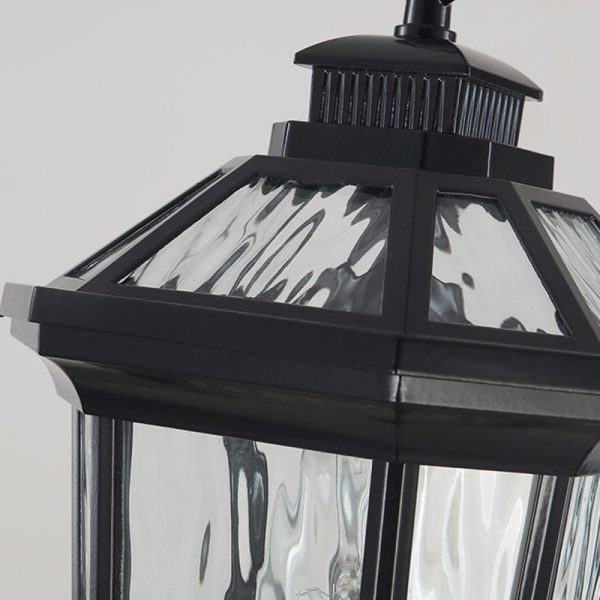 Traditional Vintage Aluminum & Ripple Glass Octagonal 1-Light Pendant Light For Outdoor Patio - Image 6