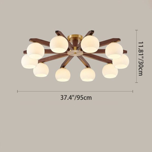 Traditional Chinese Copper Wood Glass Branch Globe Cylinder 5/6/8/10 Light Semi-Flush Mount Ceiling Light For Living Room - Image 12