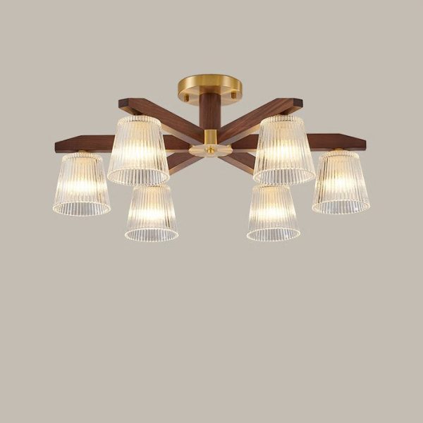 Traditional Chinese Copper Wood Glass Branch Globe Cylinder 5/6/8/10 Light Semi-Flush Mount Ceiling Light For Living Room - Image 18