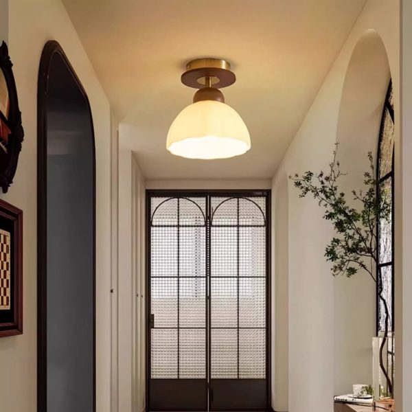 Contemporary Retro Walnut Wood Metal Glass Floral 1-Light Semi-Flush Mount Ceiling Light For Living Room - Image 15