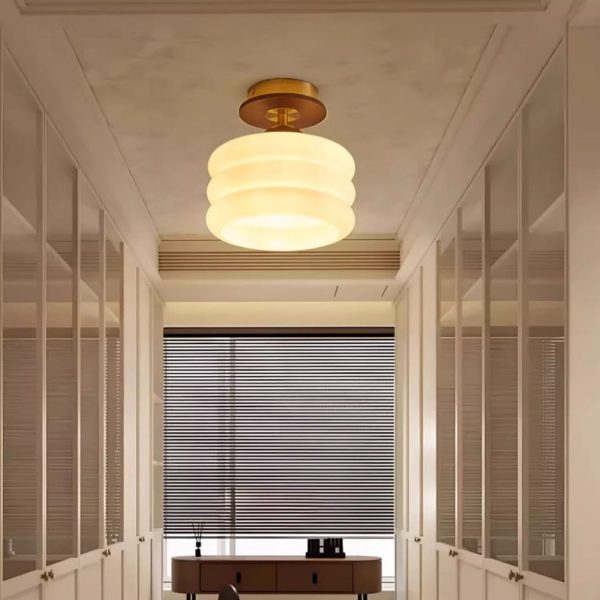 Contemporary Retro Walnut Wood Metal Glass Floral 1-Light Semi-Flush Mount Ceiling Light For Living Room - Image 16