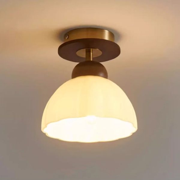 Contemporary Retro Walnut Wood Metal Glass Floral 1-Light Semi-Flush Mount Ceiling Light For Living Room - Image 17
