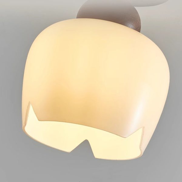 Contemporary Retro Walnut Wood Metal Glass Floral 1-Light Semi-Flush Mount Ceiling Light For Living Room - Image 8