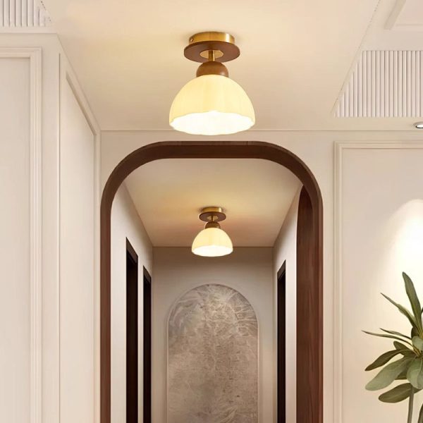 Contemporary Retro Walnut Wood Metal Glass Floral 1-Light Semi-Flush Mount Ceiling Light For Living Room - Image 20