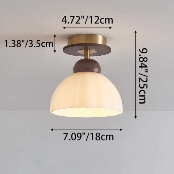 Contemporary Retro Walnut Wood Metal Glass Floral 1-Light Semi-Flush Mount Ceiling Light For Living Room - Image 4