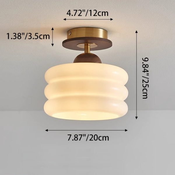 Contemporary Retro Walnut Wood Metal Glass Floral 1-Light Semi-Flush Mount Ceiling Light For Living Room - Image 6