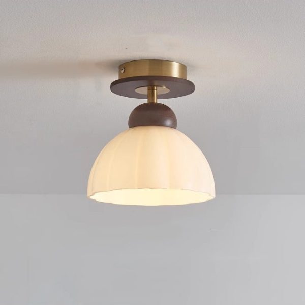 Contemporary Retro Walnut Wood Metal Glass Floral 1-Light Semi-Flush Mount Ceiling Light For Living Room - Image 11