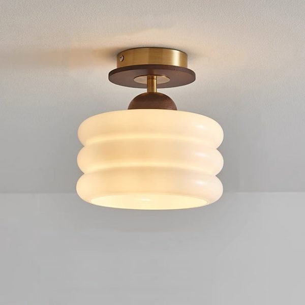 Contemporary Retro Walnut Wood Metal Glass Floral 1-Light Semi-Flush Mount Ceiling Light For Living Room - Image 13