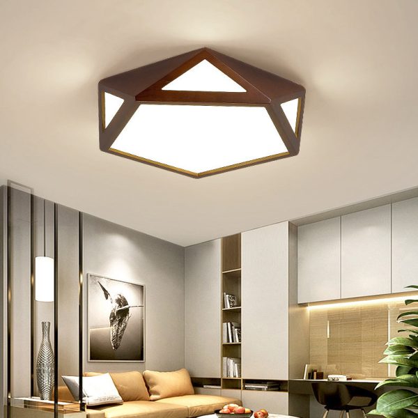 Traditional Chinese Solid Wood & Acrylic Hexagonal LED Flush Mount Ceiling Light For Bedroom - Image 3