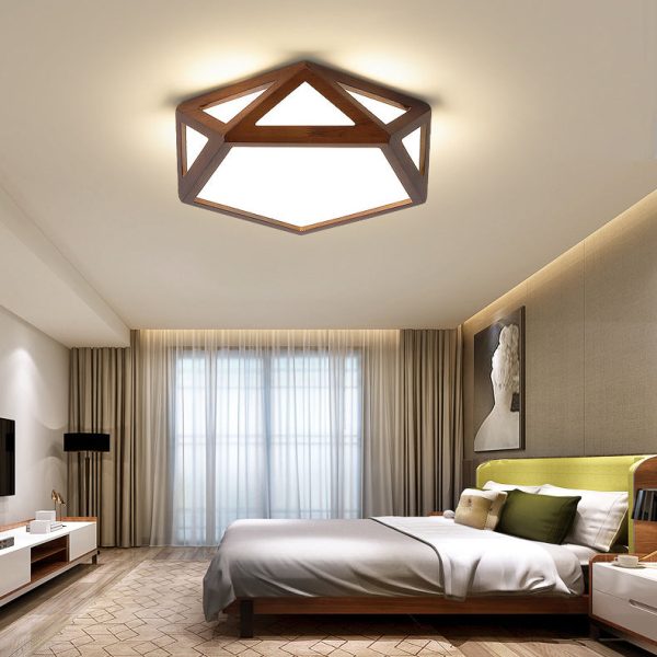 Traditional Chinese Solid Wood & Acrylic Hexagonal LED Flush Mount Ceiling Light For Bedroom - Image 13