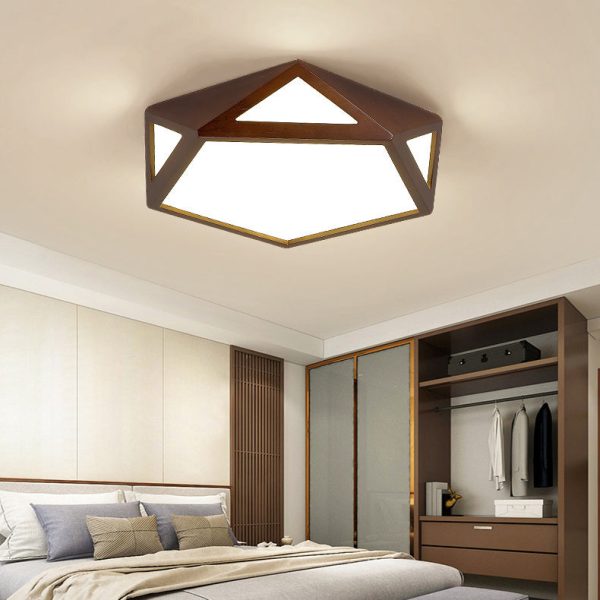 Traditional Chinese Solid Wood & Acrylic Hexagonal LED Flush Mount Ceiling Light For Bedroom - Image 14
